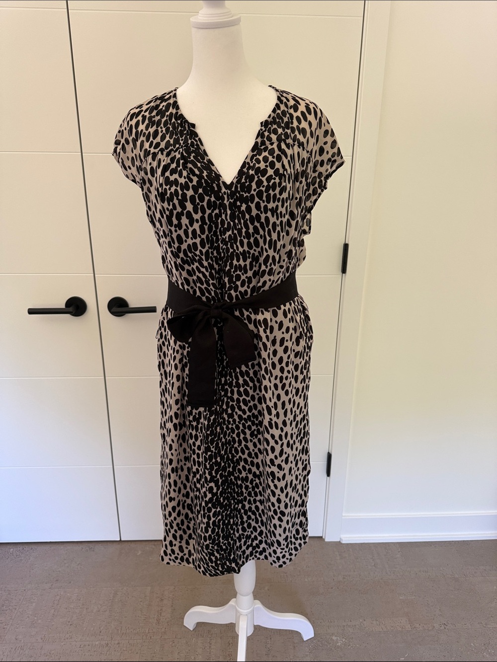 Talbots Taupe and Black Leopard-Print Midi Dress with Black Sash